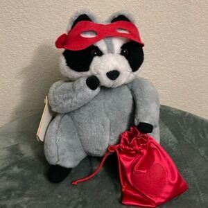 11" Hallmark Expressions Raccoon Plush Toy Wanted Reward Red Mask Heart Bag